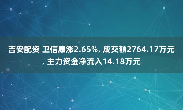 吉安配资 卫信康涨2.65%, 成交额2764.17万元, 主力资金净流入14.18万元